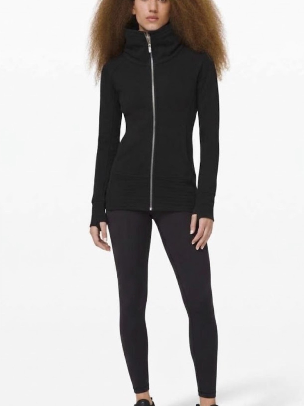 Lululemon Radiant Jacket II Black Cotton Fleece High Funnel Neck Full Zip Size 6